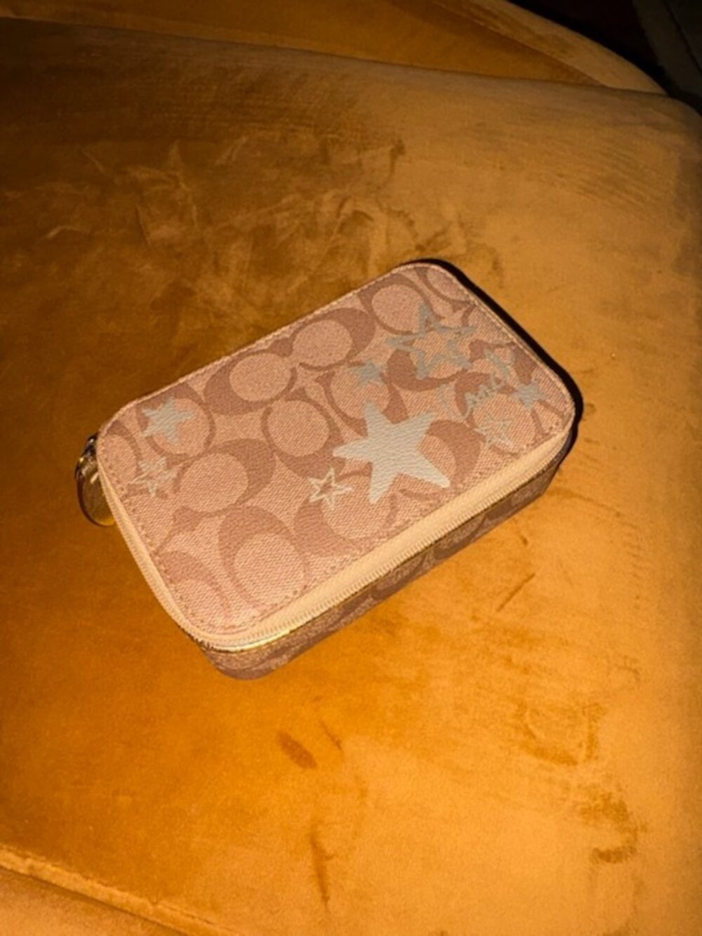 Coach Gold Plaid Jewelry Box Travel Case Bow Insert